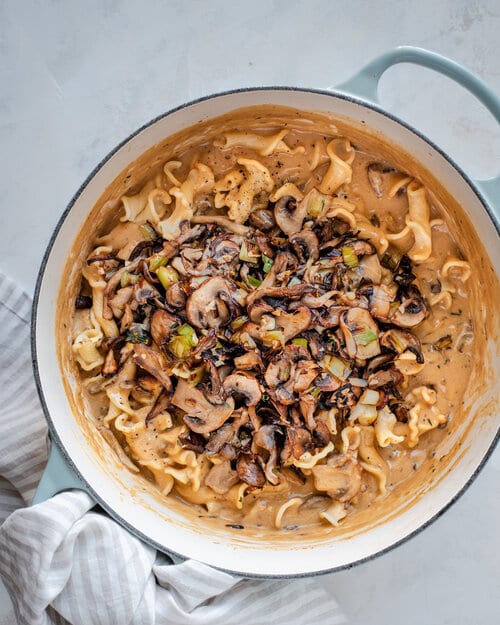 mushrooms added on top of pasta