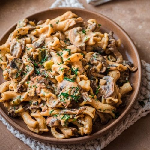 mushroom stroganoff in a bowl