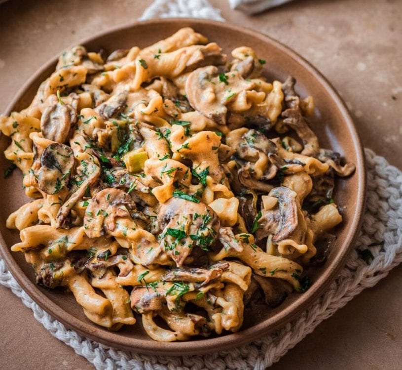 mushroom stroganoff in a bowl