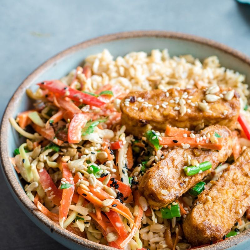 Vegan Sesame Tempeh Rice Bowl - Rainbow Plant Life