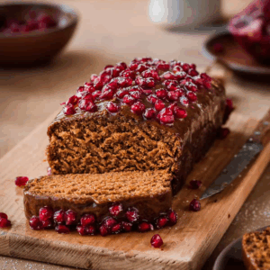 vegan gingerbread cake on cutting board.