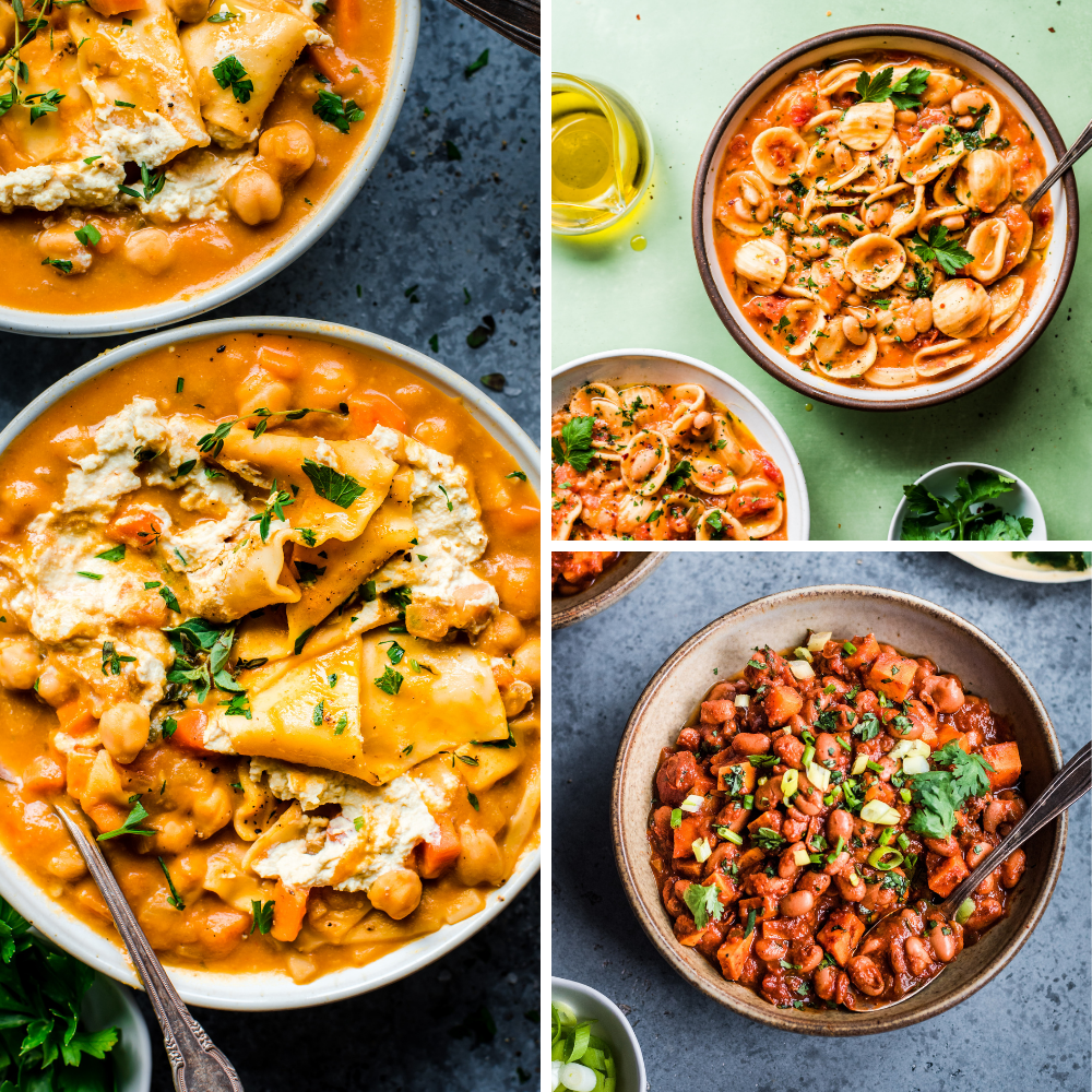 3 vegan recipes for veganuary: lasagna soup, white bean pasta stew, sweet potato chili