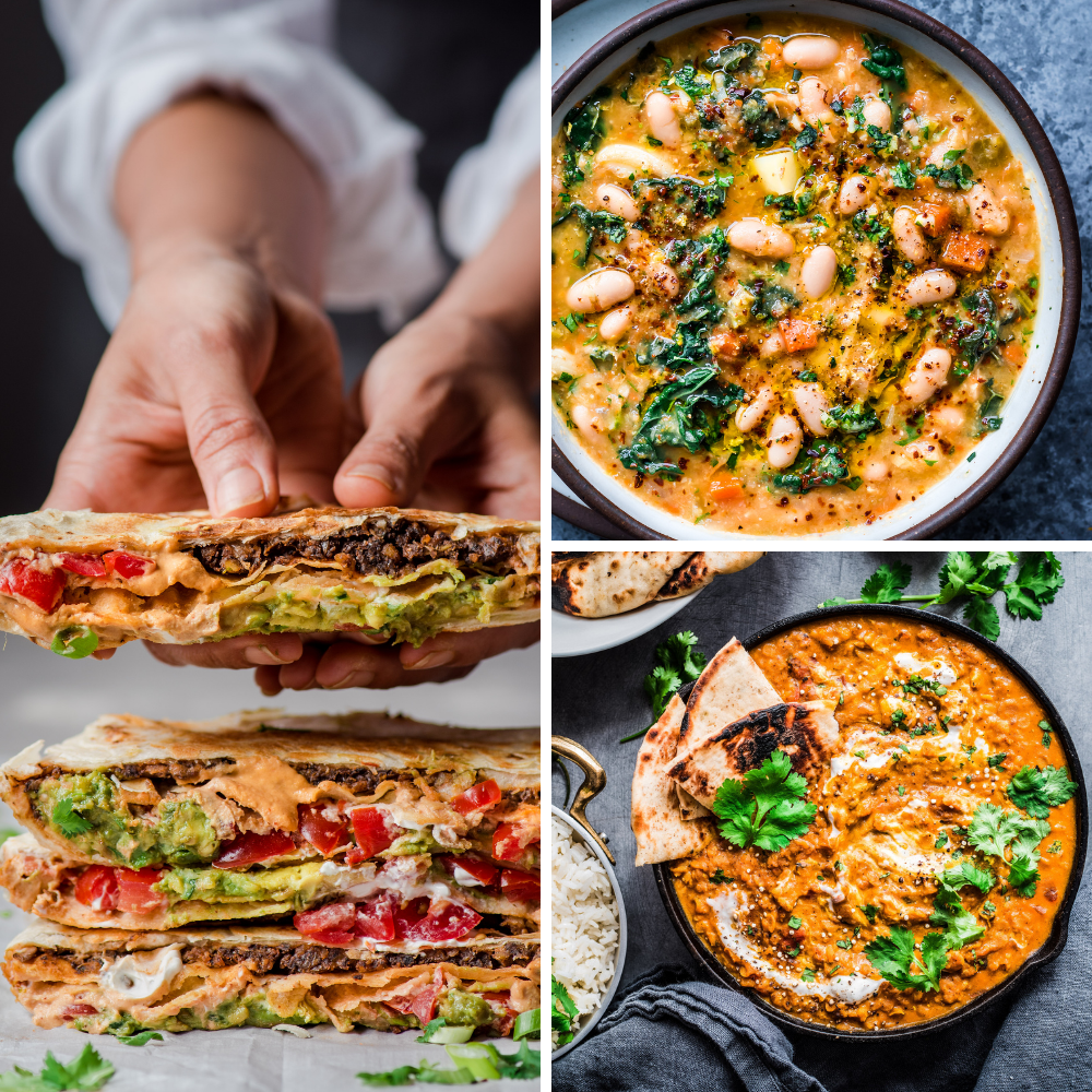 3 vegan recipes for veganuary: vegan crunchwrap supreme, white bean soup, red lentil curry