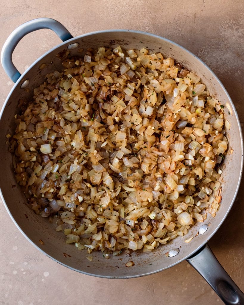 cooked onions with garlic and herbs