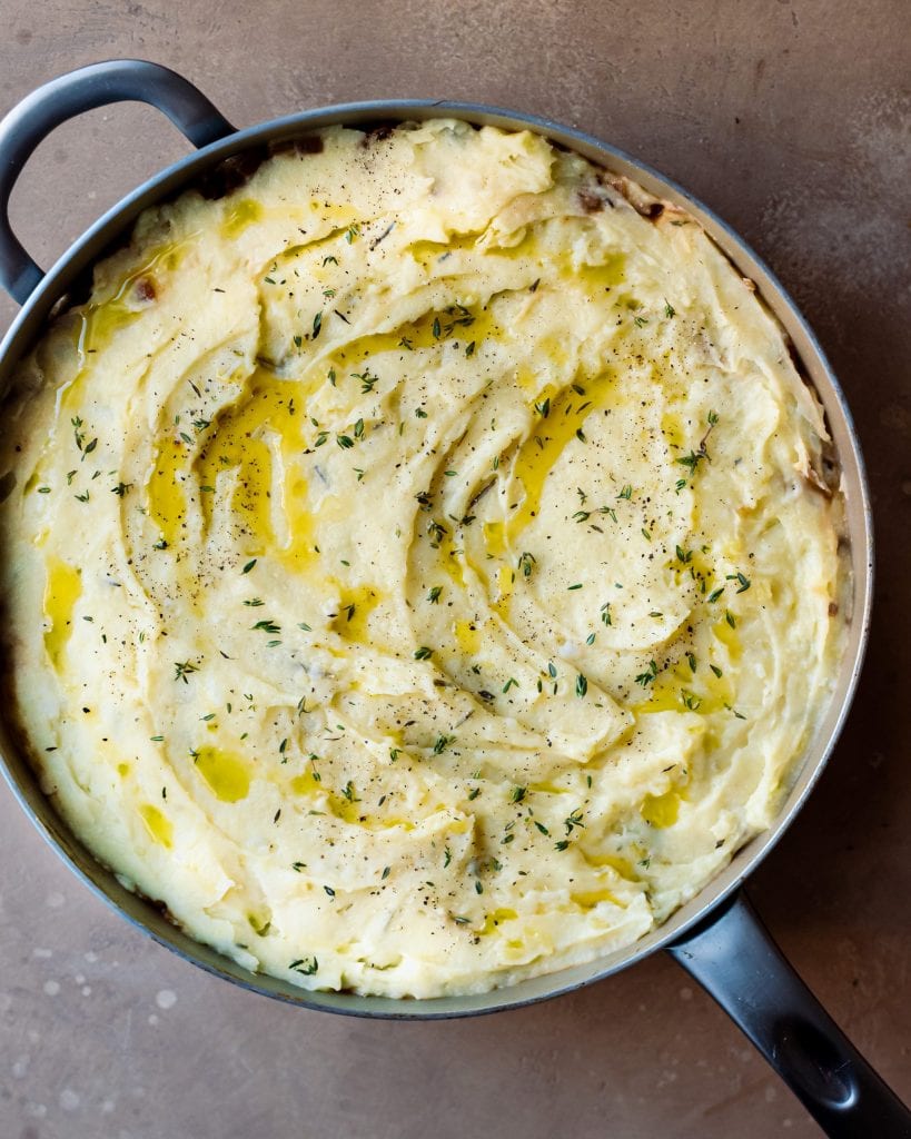 vegan shepherd's pie with mashed potato topping