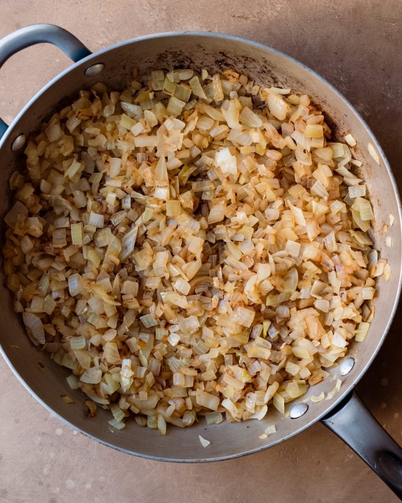 cooked onions in saute pan