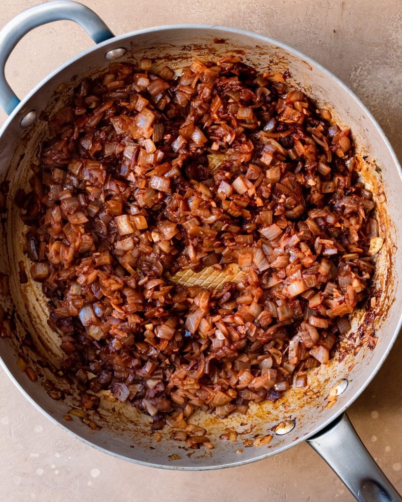 onions deglazed with red wine