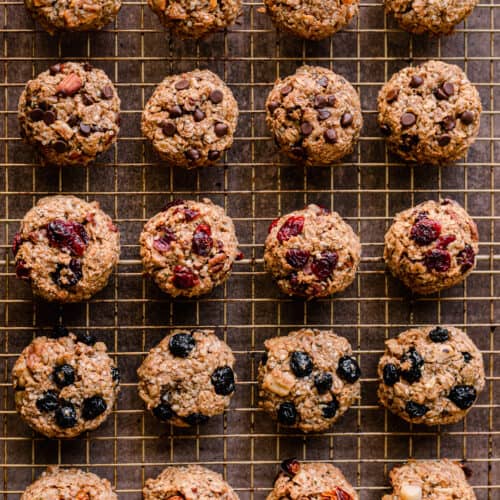 breakfast cookies with different mixins on a wire rack