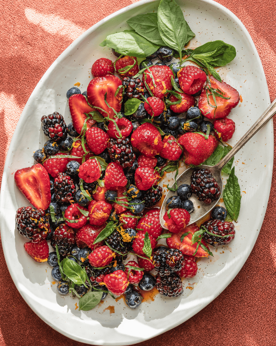macerated berries on a serving platter.