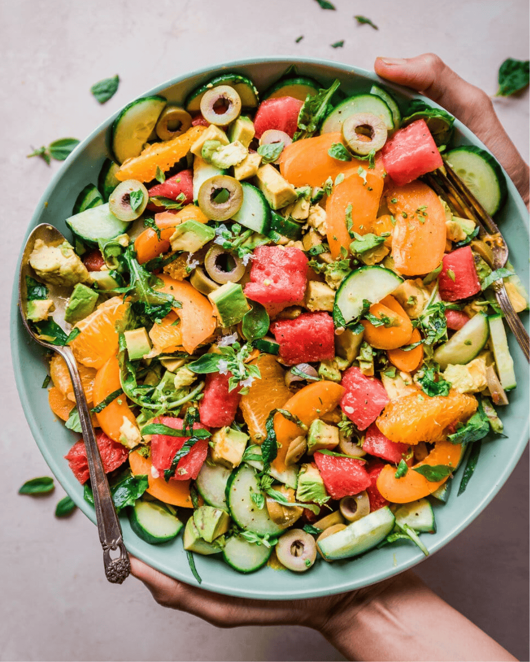 watermelon cucumber salad in a bowl.