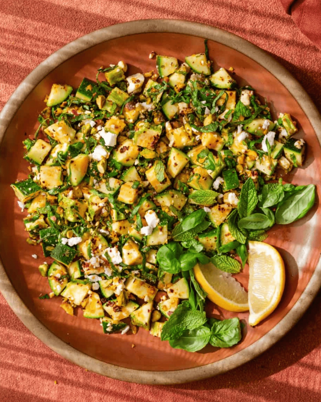 zucchini salad on a plate.