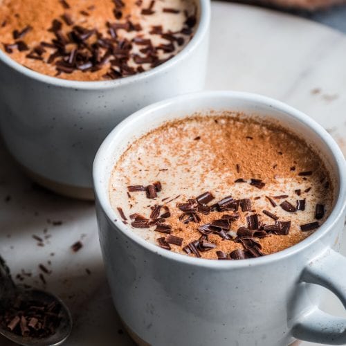 Sweet and Spicy Almond Butter Date Latte in mugs.