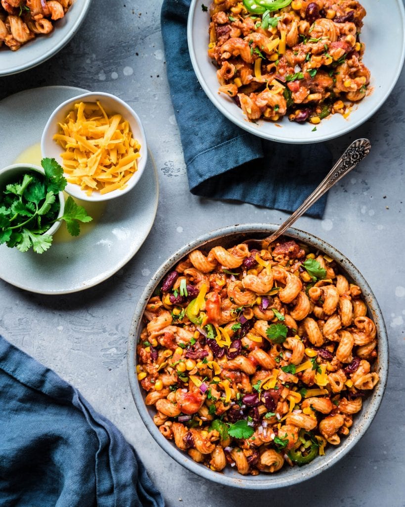 bowl of vegan mac and cheese on table