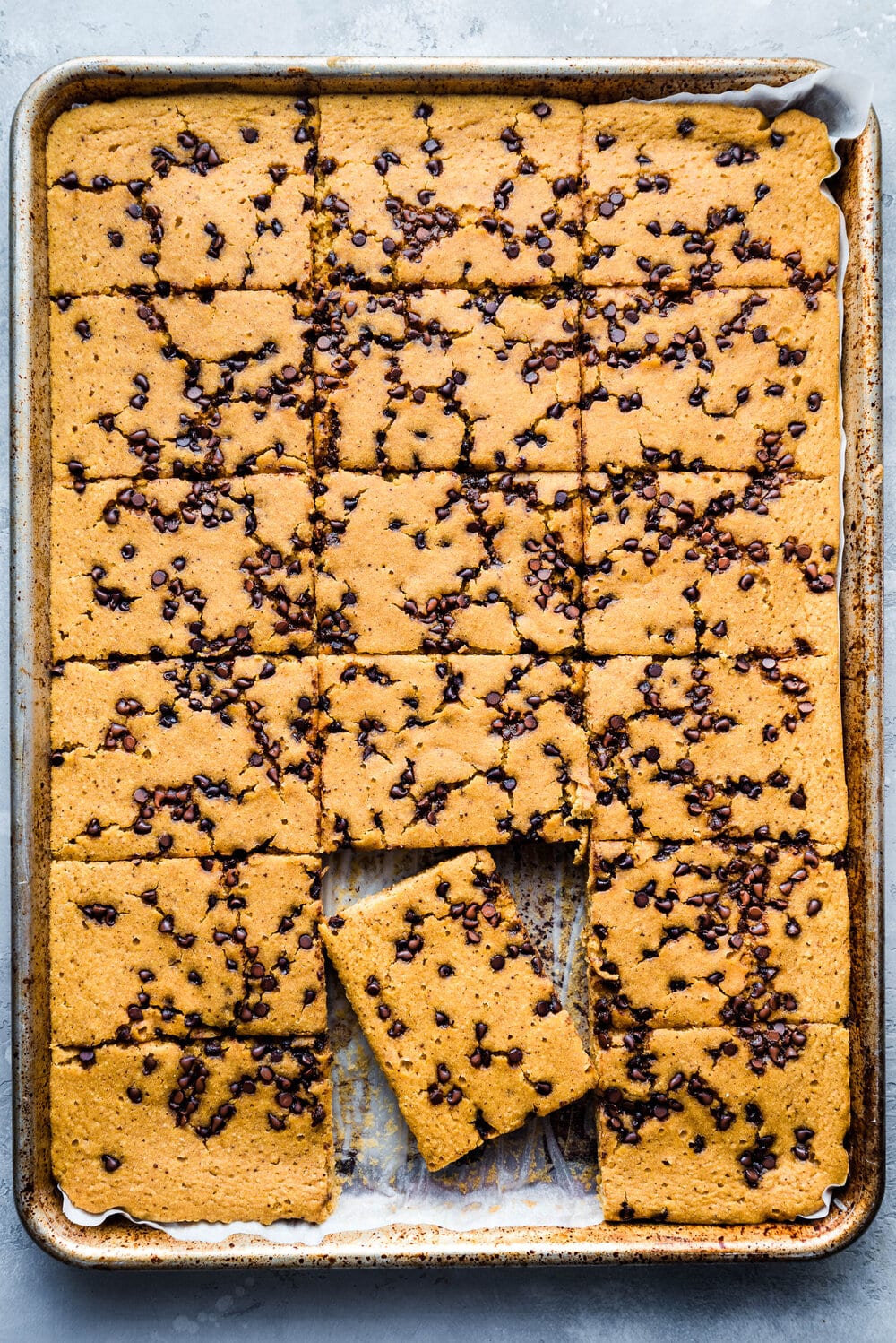 Cut pumpkin sheet pancakes in baking sheet.