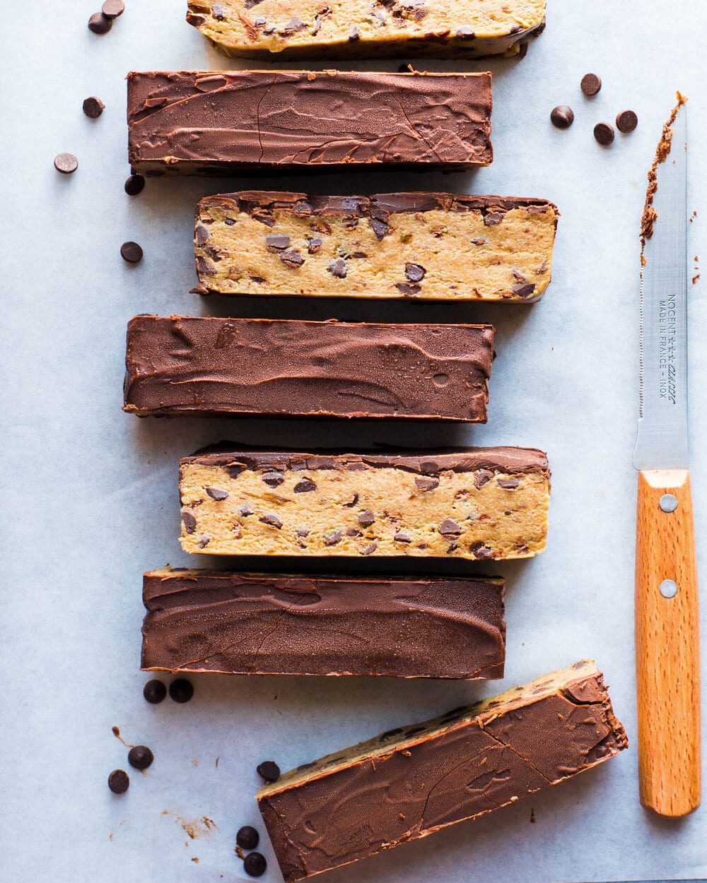 no-bake cookie dough bars food photography