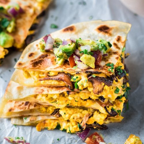 Vegan Quesadillas with Mushroom Bacon