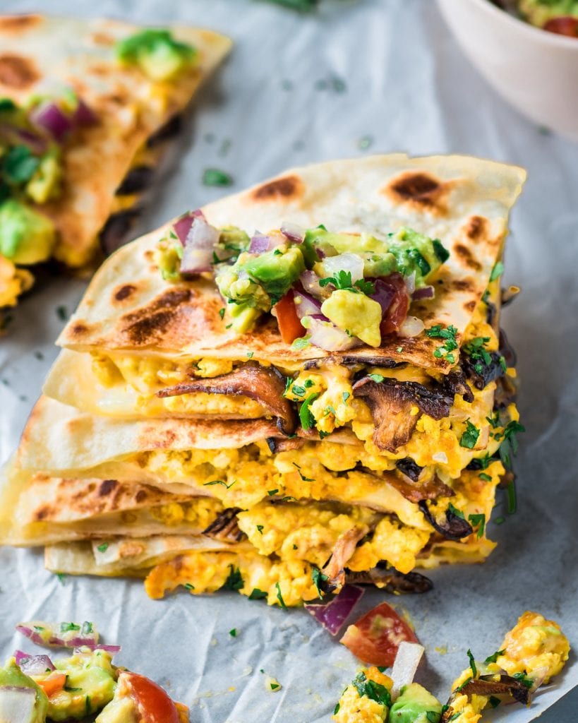 Vegan Quesadillas with Mushroom Bacon