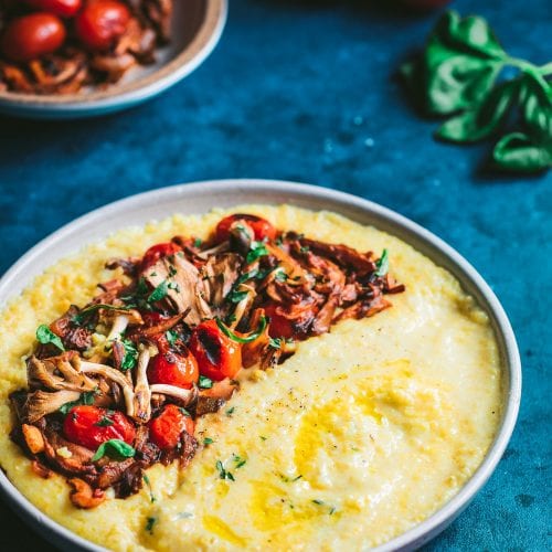 Creamy Vegan Polenta with Wild Mushroom and Tomato Ragu