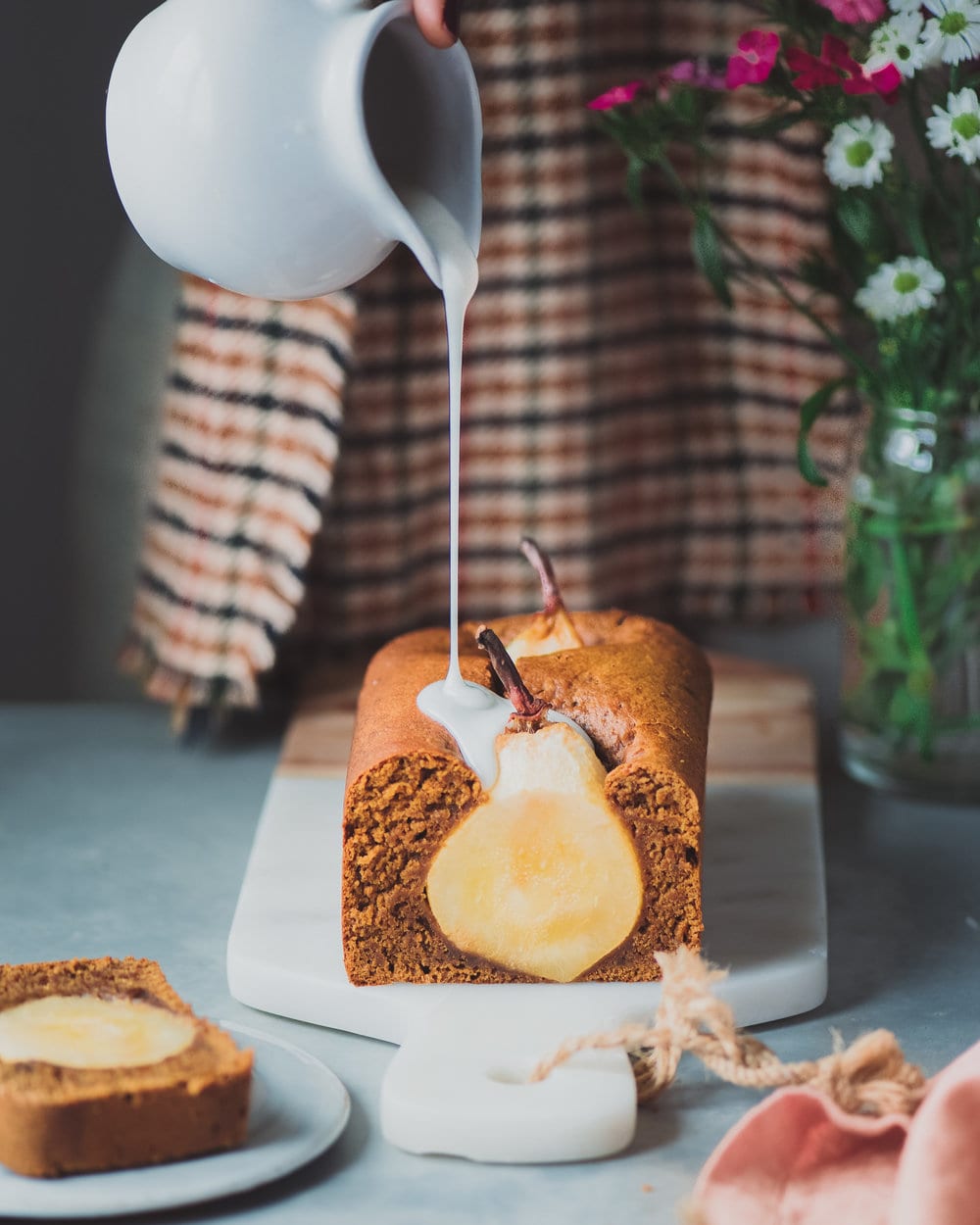 Poached Pear Gingerbread Cake