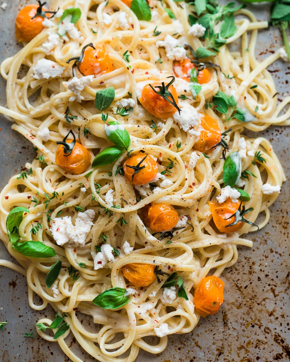 Creamy Vegan Fettuccine Alfredo with Roasted Cherry Tomatoes