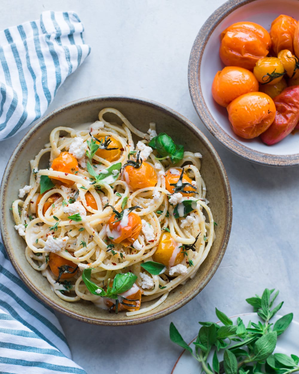 Creamy Vegan Fettuccine Alfredo with Roasted Cherry Tomatoes