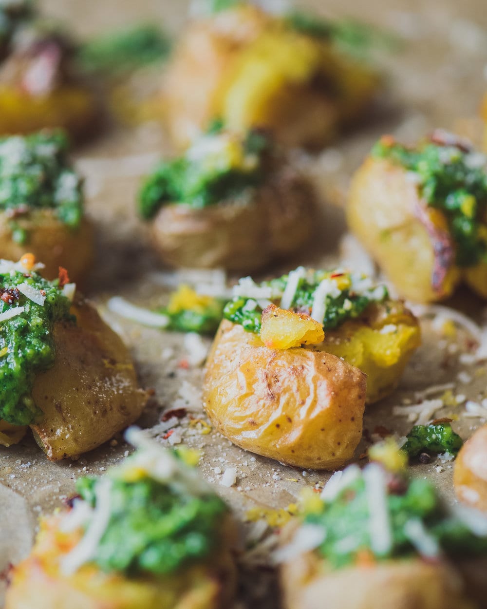 Crispy Smashed Potatoes with Cilantro Pesto