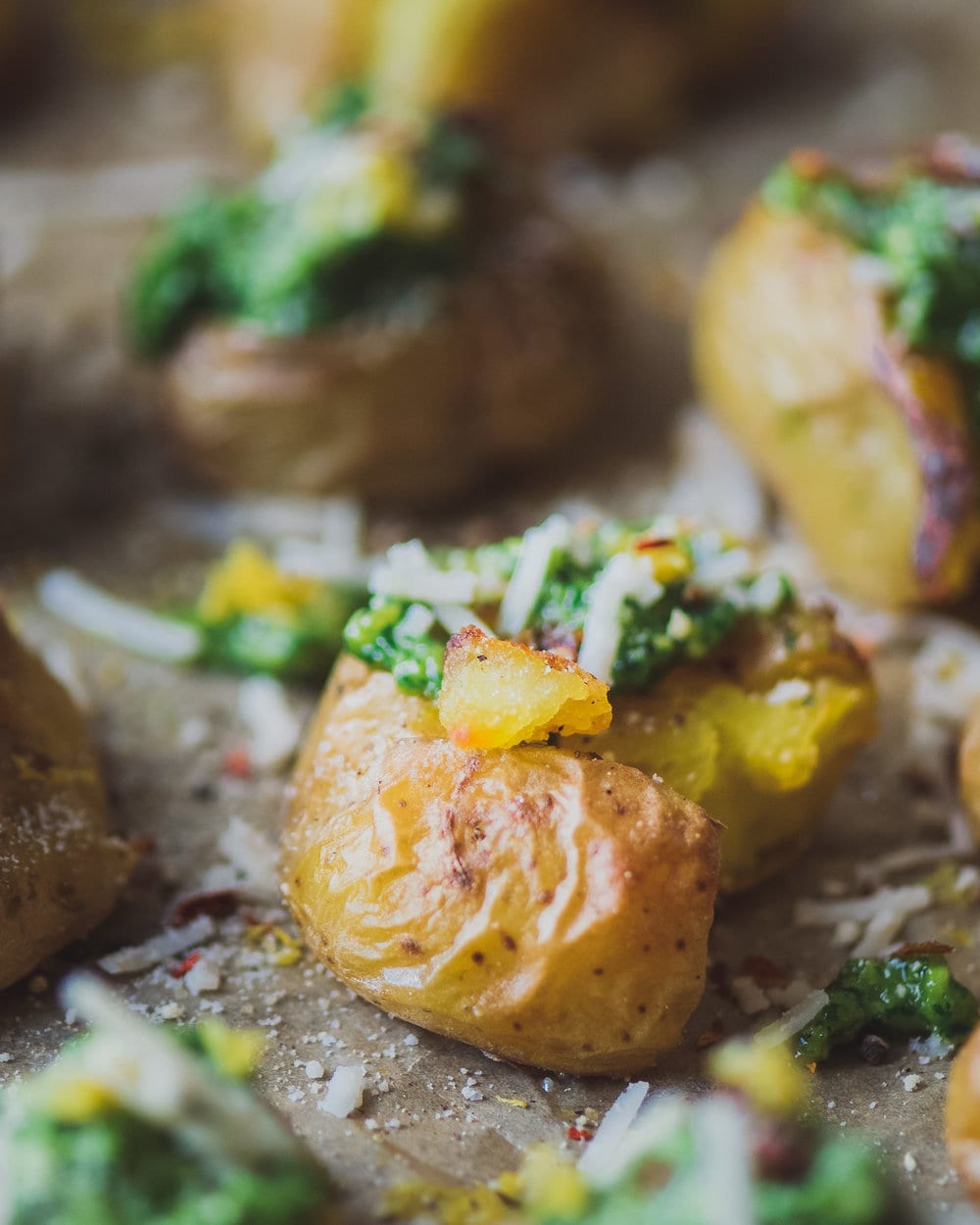 Crispy Smashed Potatoes with Cilantro Pesto