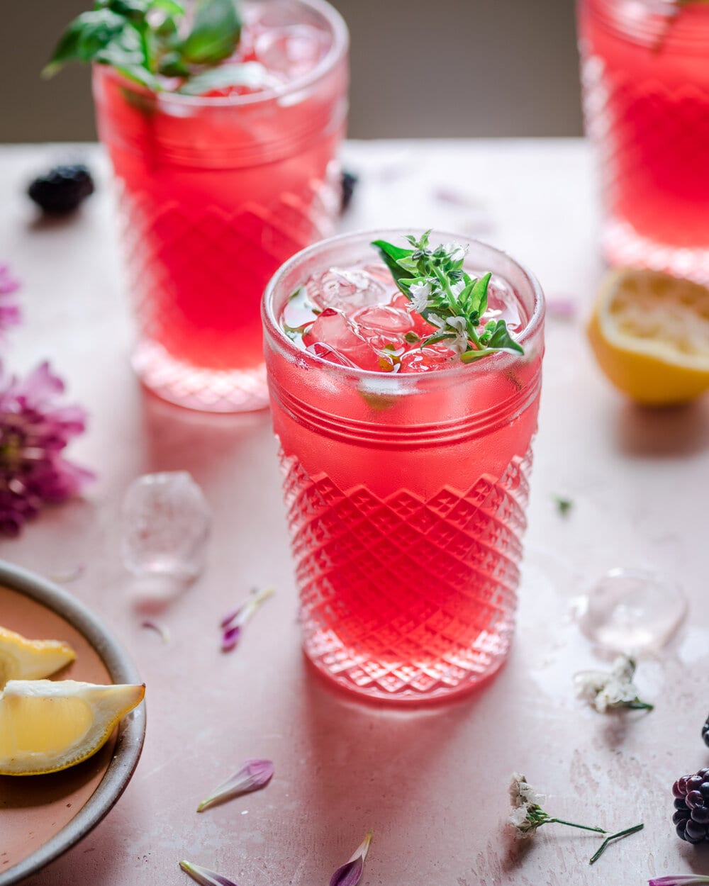 Healthy Blackberry Basil Lemonade. lemonade photography. drink photography.