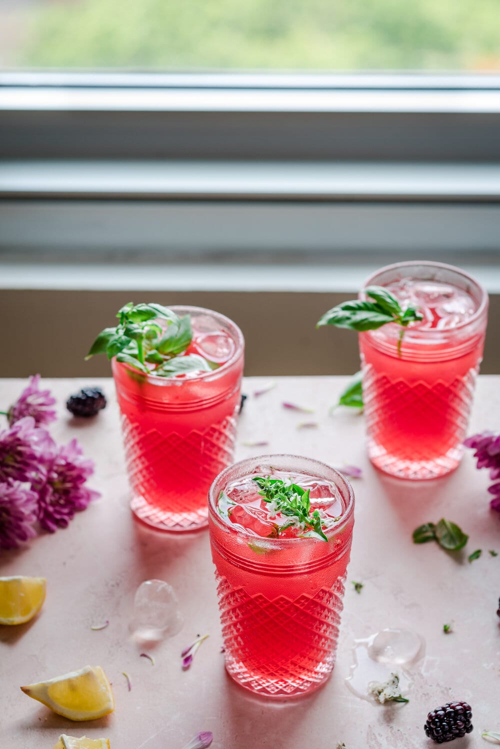 Healthy Blackberry Basil Lemonade. lemonade photography. drink photography.