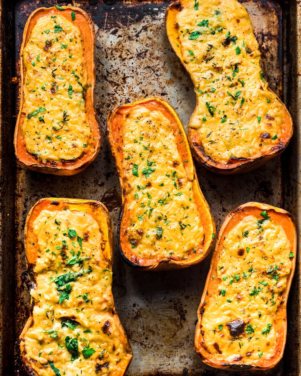 Cheesy Baked Butternut Squash (Vegan)