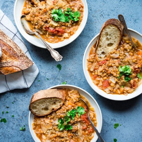 Vegan Instant Pot Lentil and Cabbage Soup