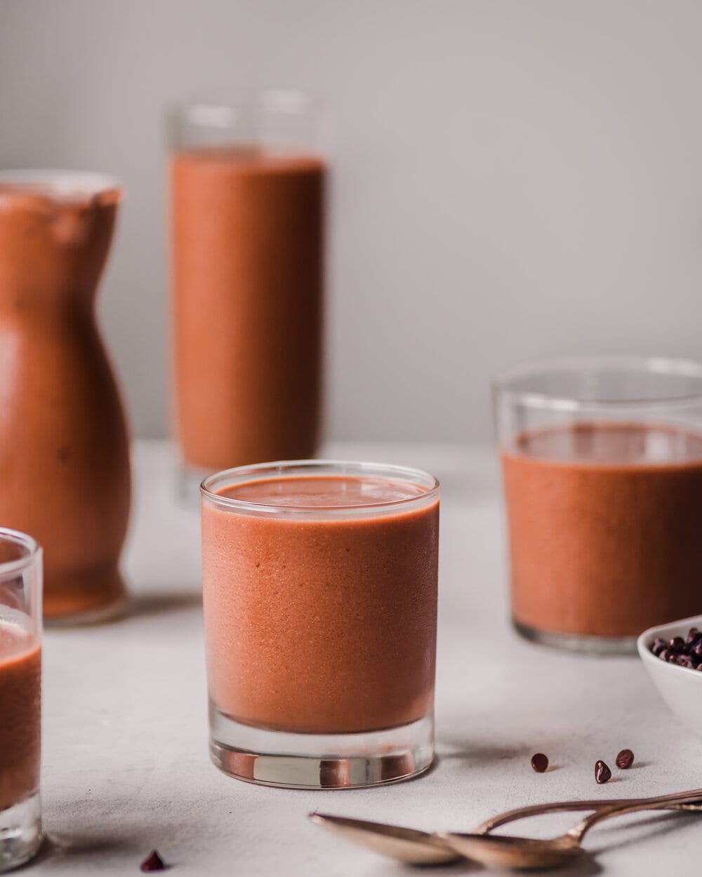 Vegan Chocolate Sweet Potato Milkshake. milkshake food photography.