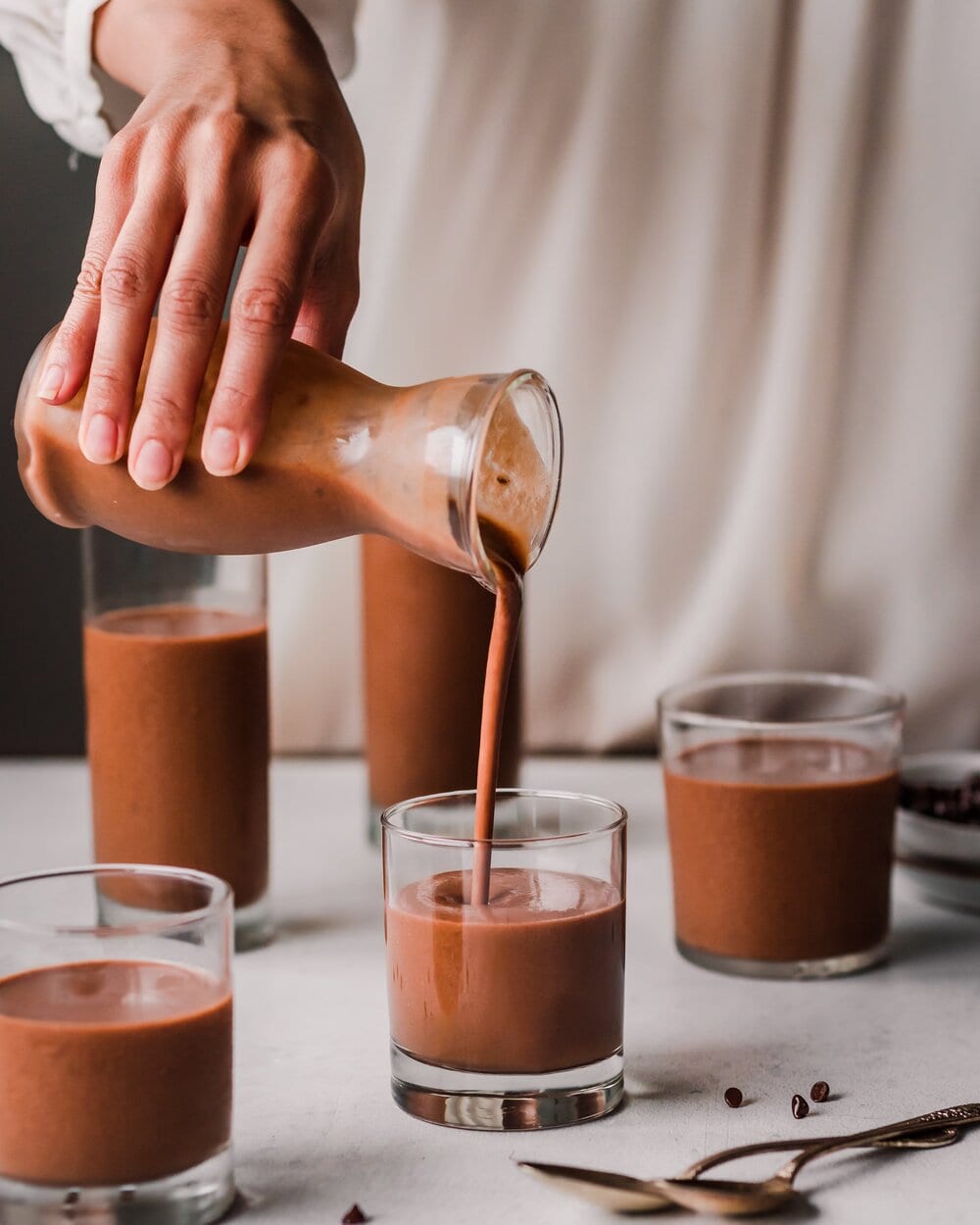 Vegan Chocolate Sweet Potato Milkshake. milkshake food photography.