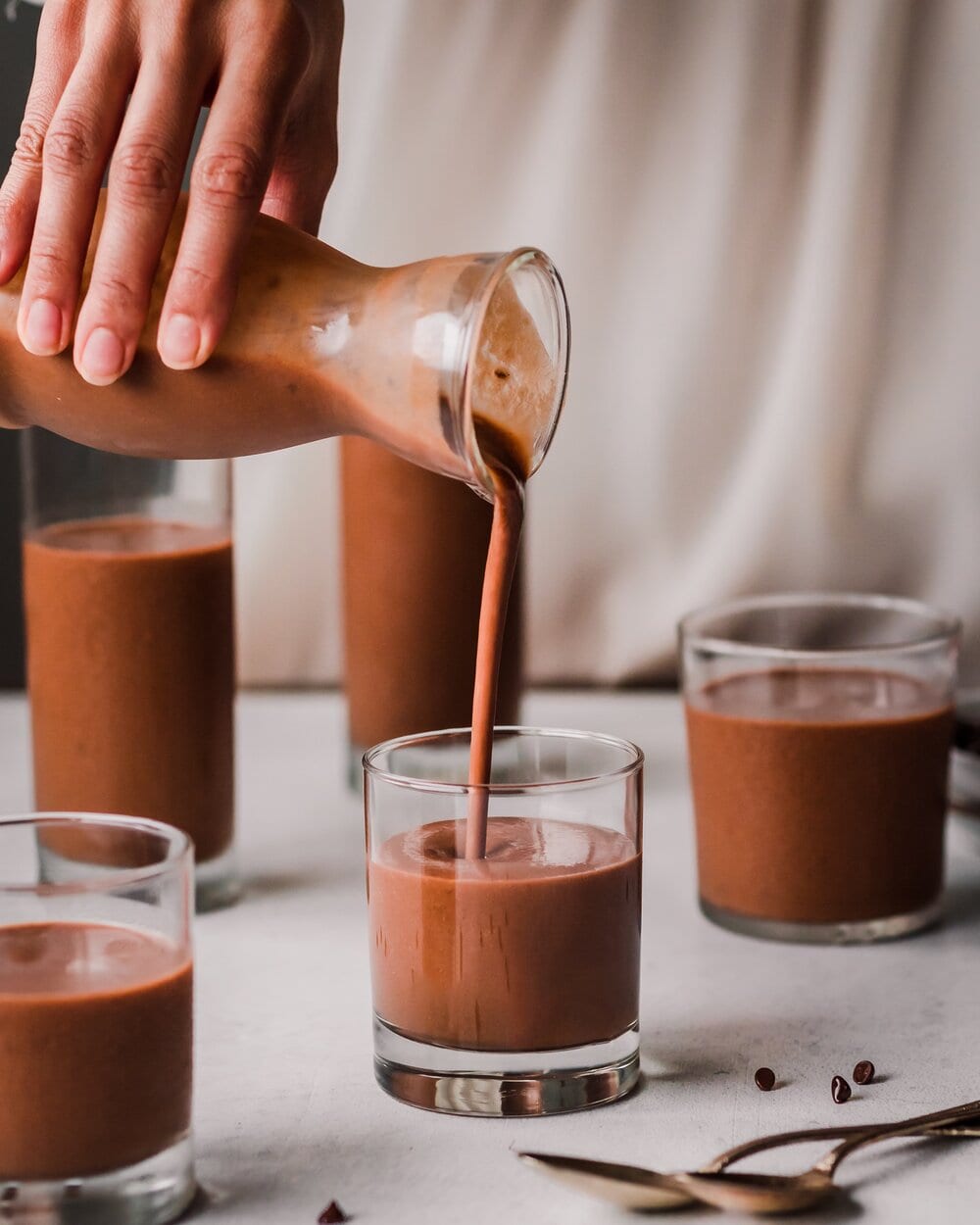 Vegan Chocolate Sweet Potato Milkshake. milkshake food photography.