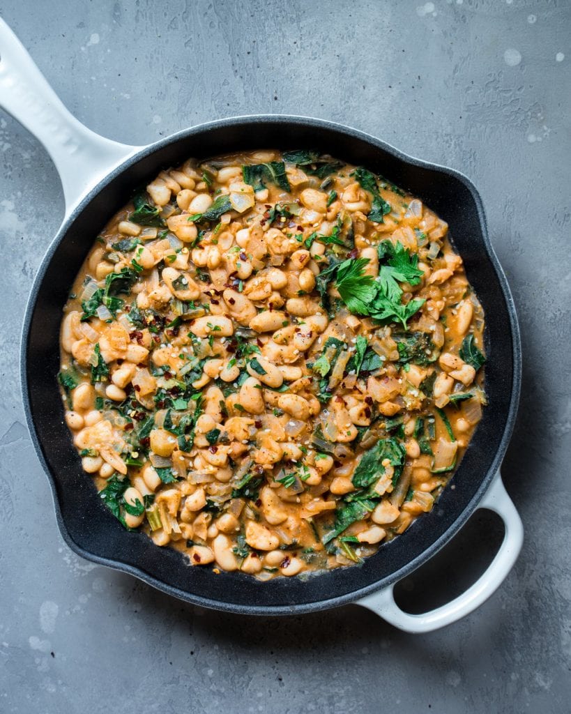 white beans and kale in skillet