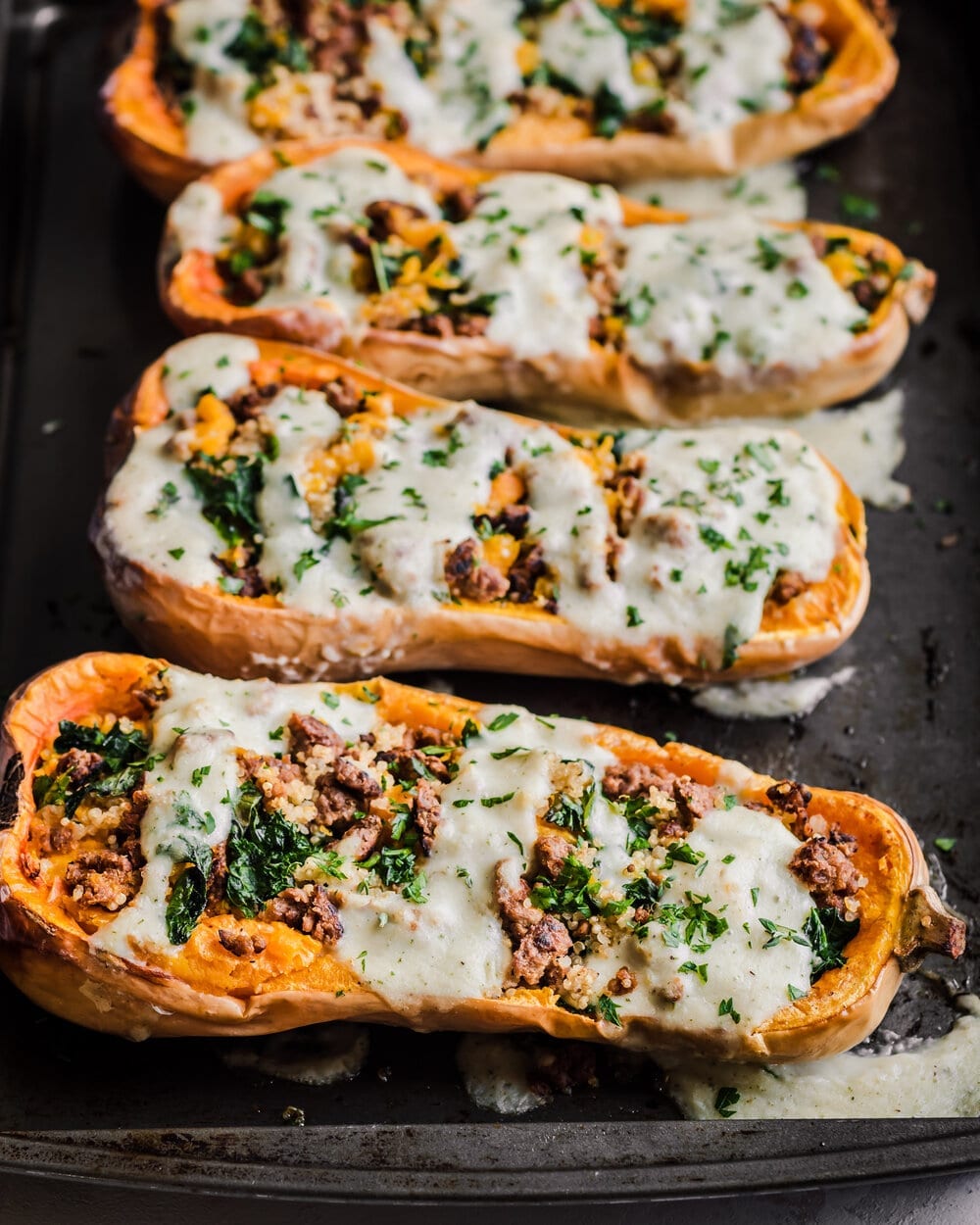 Vegan Sausage Stuffed Butternut Squash