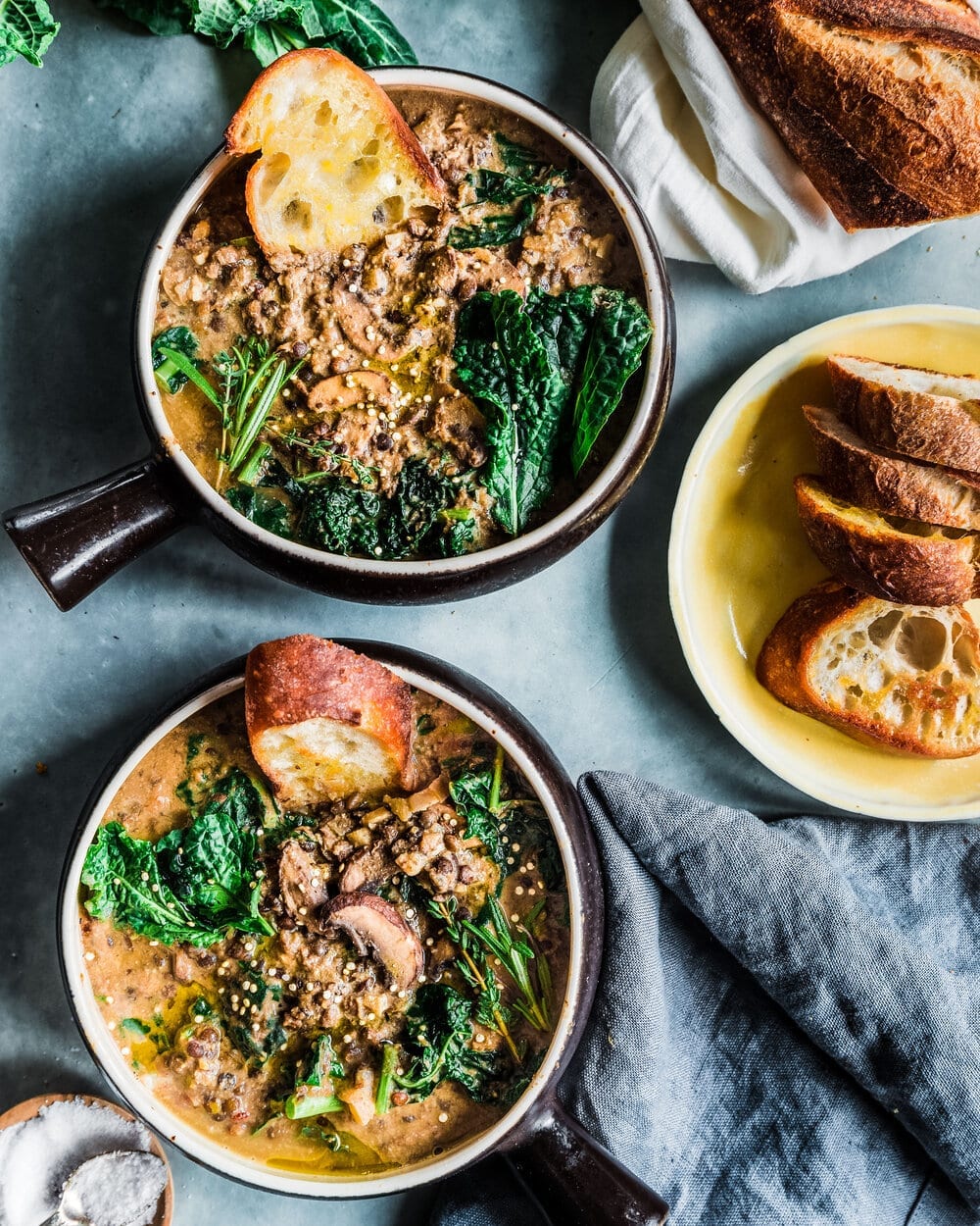 	 Creamy Mushroom and Black Beluga Lentil Stew