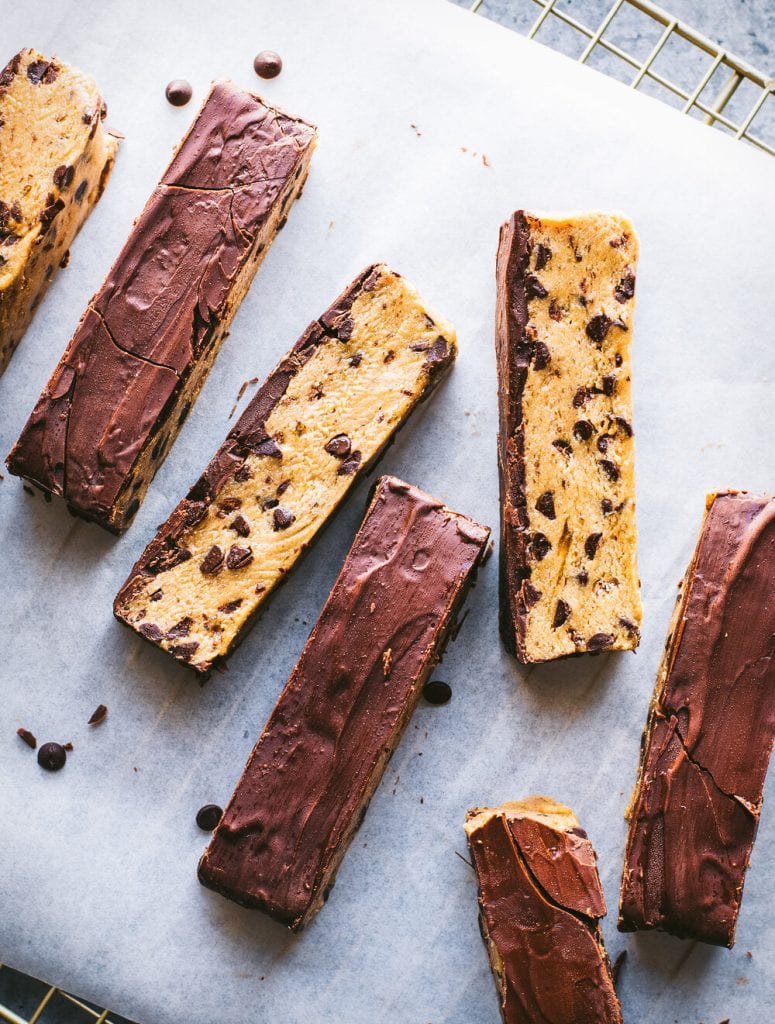 no bake vegan cookie dough bars on wire rack