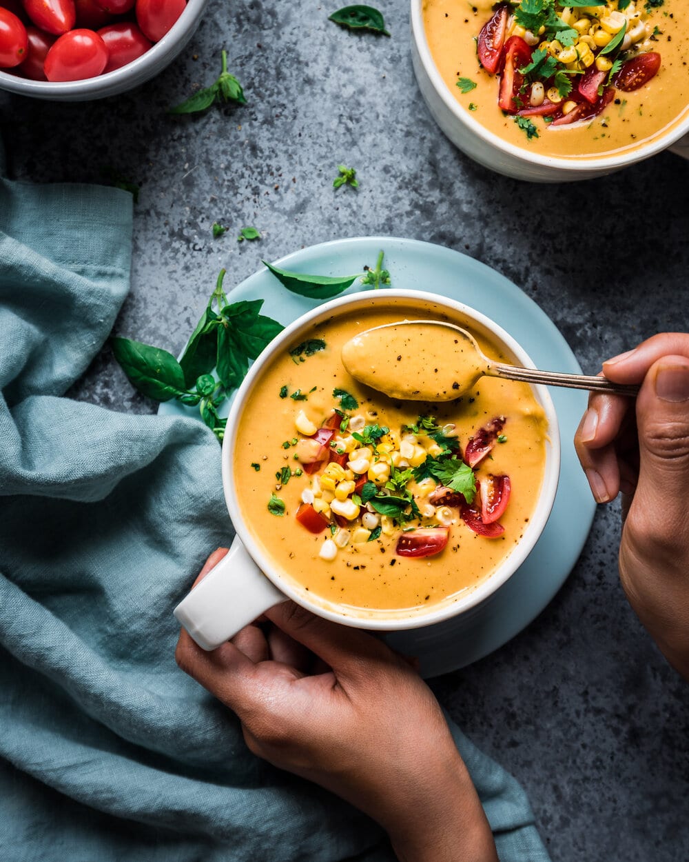 3 Vegan Instant Pot Recipes for Summer. Vegan instant pot corn chowder. Vegan corn chowder. instant pot corn chowder.
