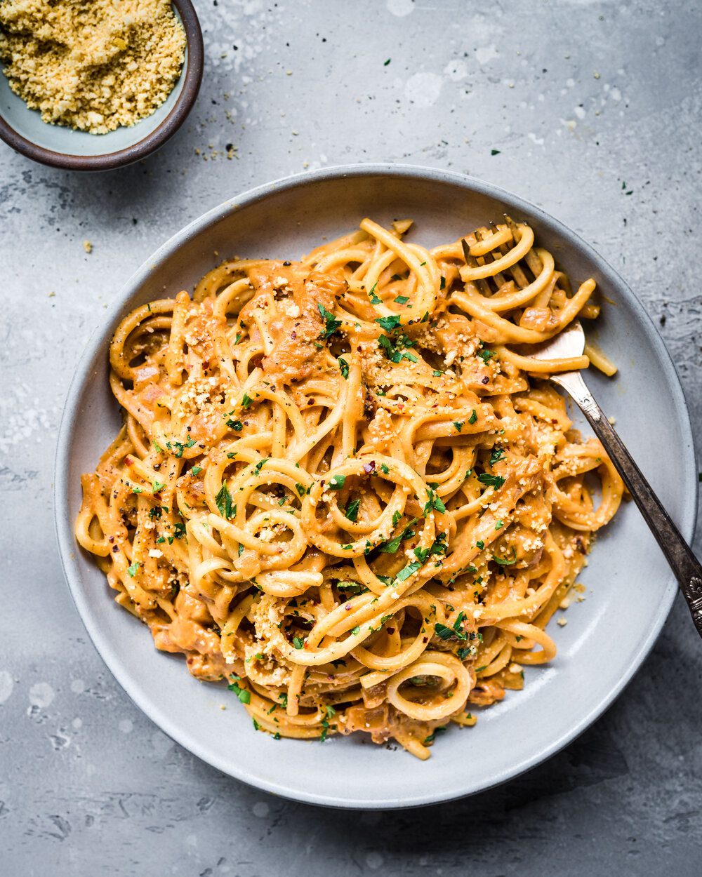 creamy pantry pasta in a bowl