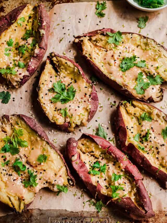 Baked Japanese Sweet Potatoes with Miso Tahini Butter - Rainbow