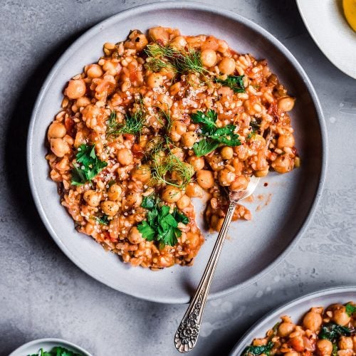 Instant Pot Fennel, Chickpea, and Brown Rice Stew