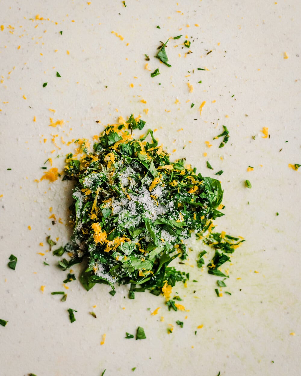 thyme parsley gremolata mixed with lemon zest and salt. 
