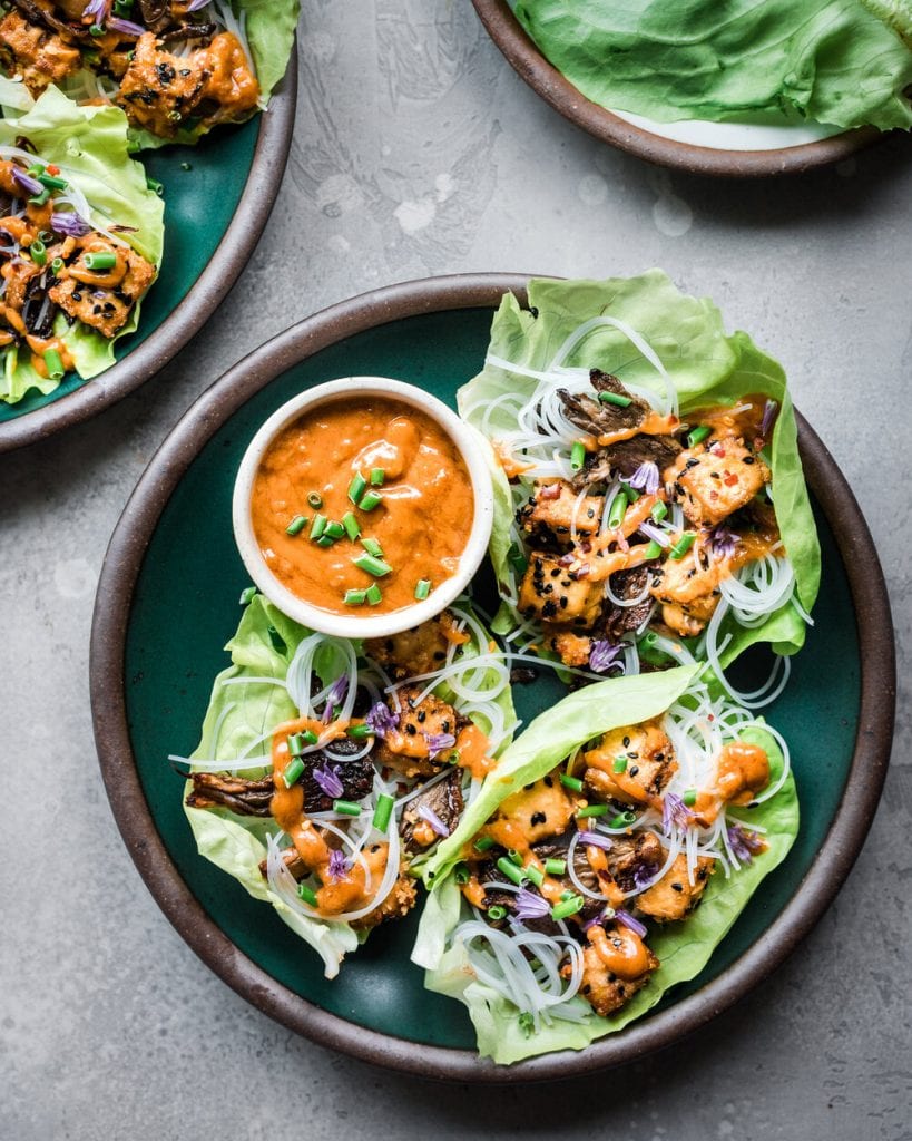 Crispy Sesame Tofu and Mushroom Lettuce Wraps - Rainbow Plant Life