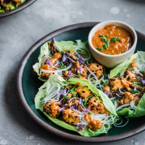 Crispy Sesame Tofu and Mushroom Lettuce Wraps