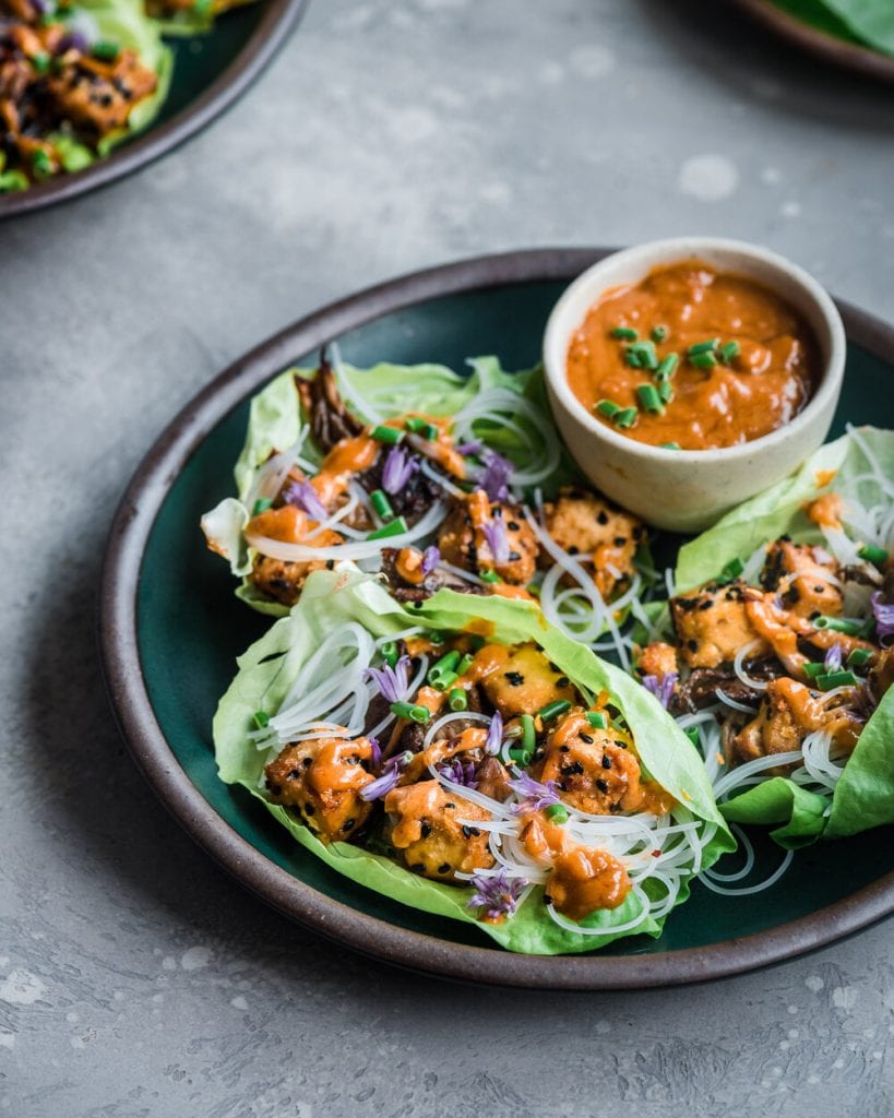 Crispy Sesame Tofu and Mushroom Lettuce Wraps