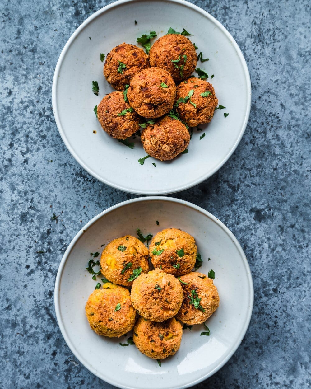 baked and fried kofta in bowls.