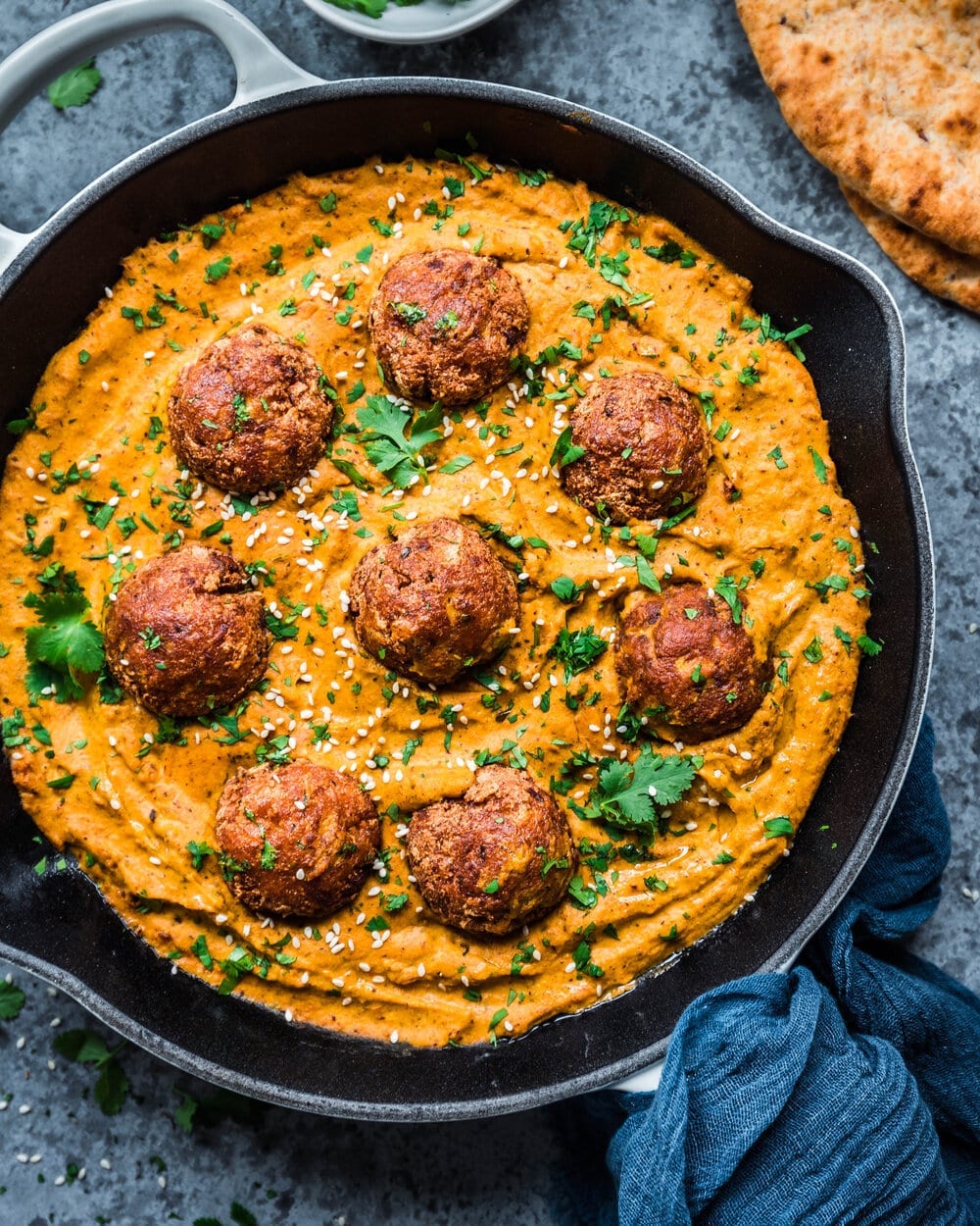 Vegan Malai Kofta in cast iron skillet.