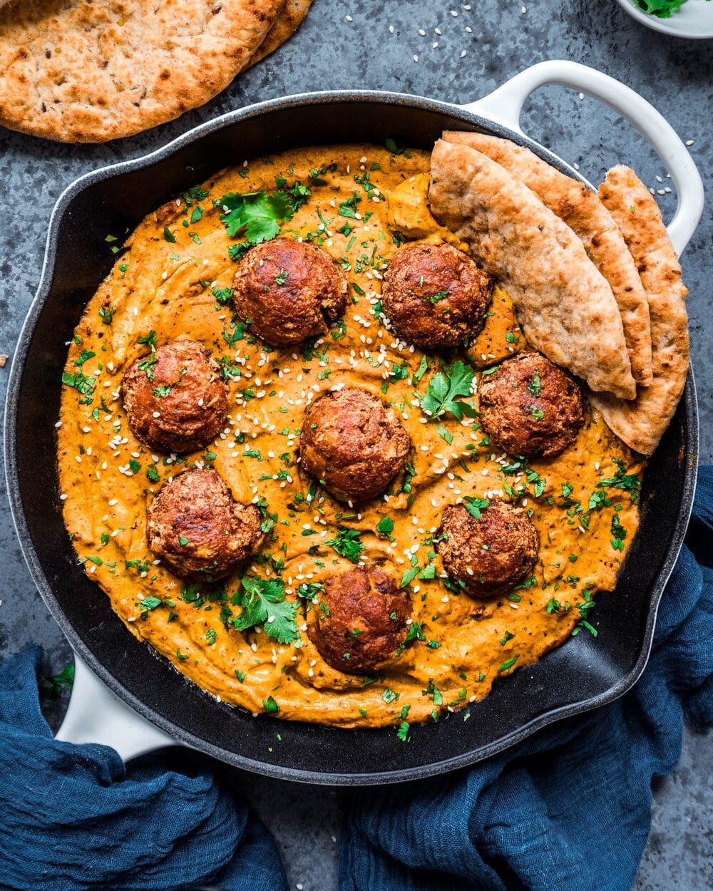 vegan kofta in gravy with naan.