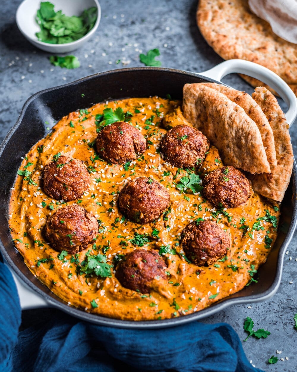 vegan kofta balls in gravy.